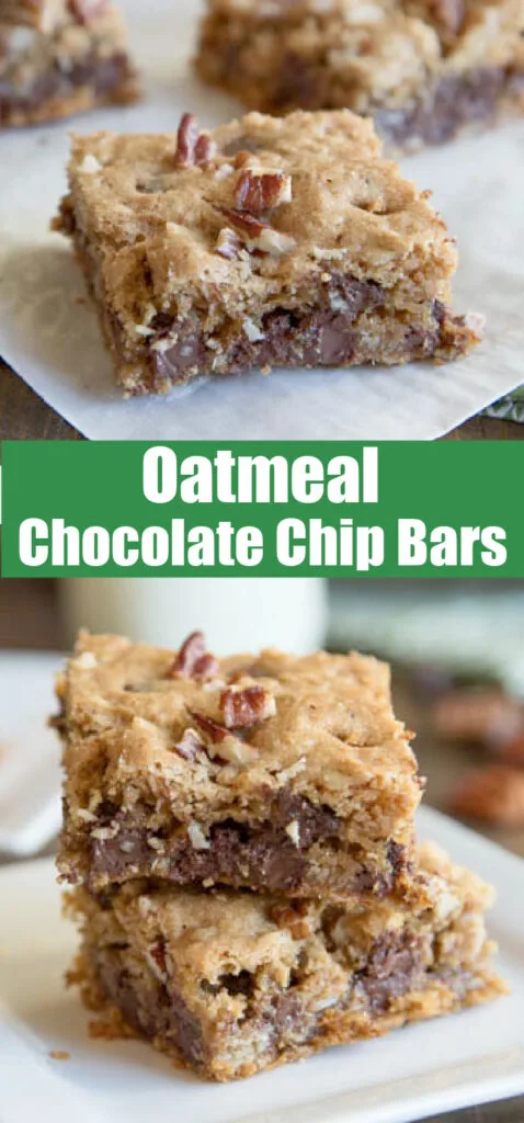 close up oatmeal chocolate chip bars on a plate