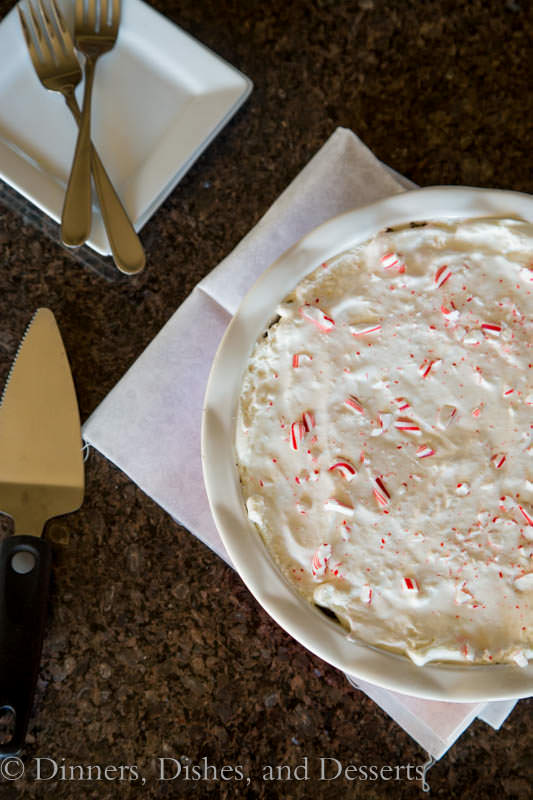 white chocolate peppermint mousse pie in a pan