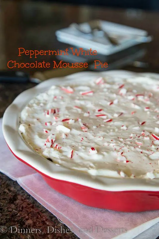 white chocolate peppermint mousse pie in a pan