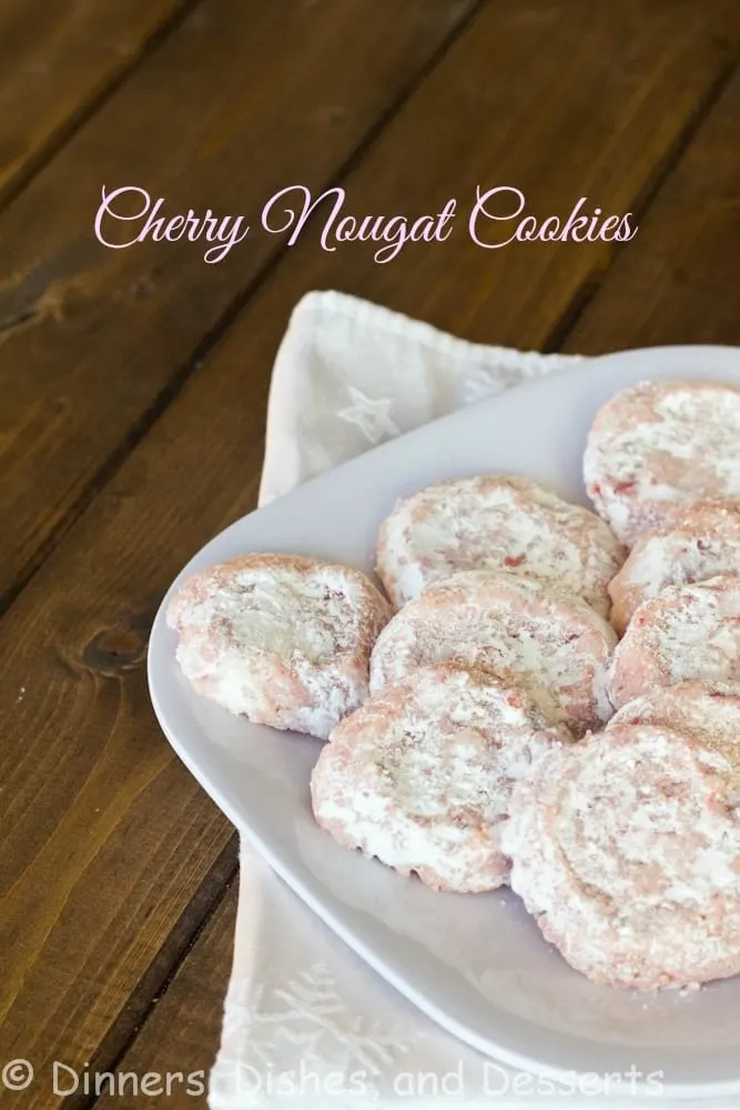 cherry chip nougat cookies on a plate