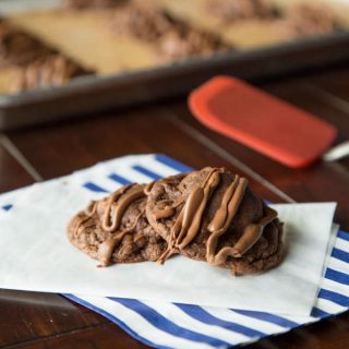 chocolate peanut butter truffle cookies on a napkin