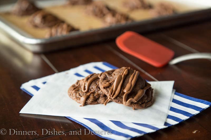 chocolate peanut butter truffle cookies on a napkin