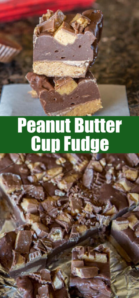 close up peanut butter cup fudge for pinterest
