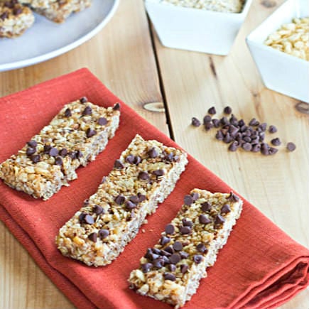 No Bake Chewy Granola Bars on red napkin