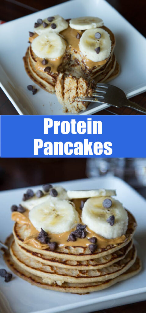 blender protein pancakes collage