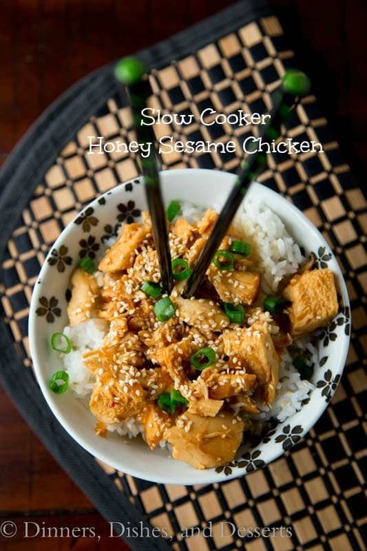 slow cooker honey and sesame chicken on a plate