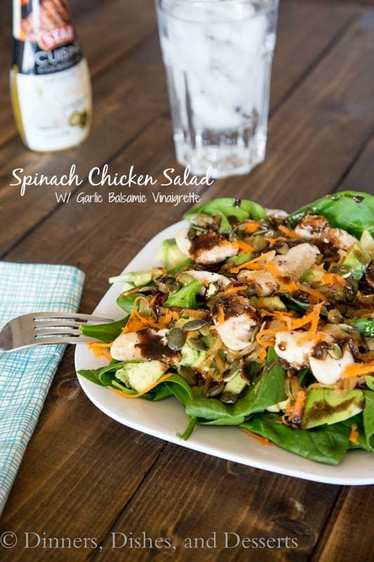 Spinach Chicken Salad w/ Garlic Balsamic Vinaigrette