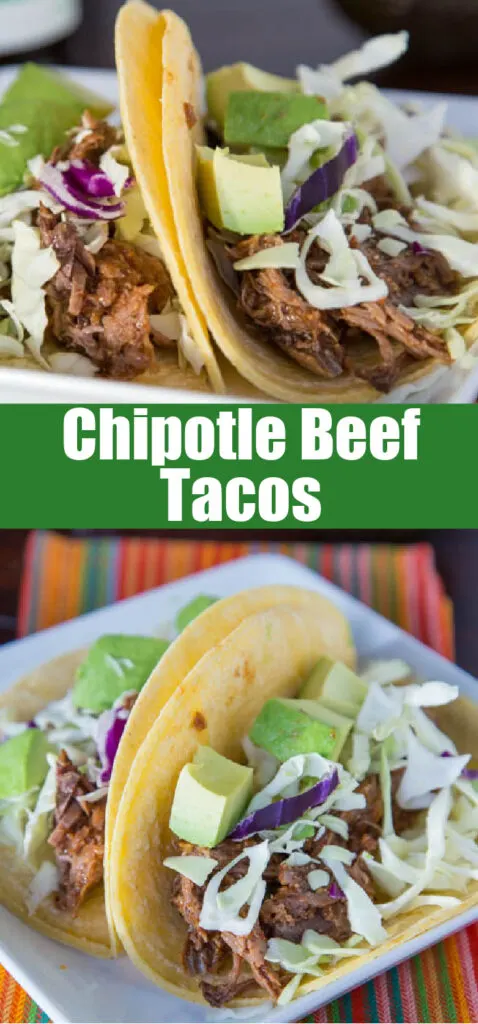 cloes up slow cooked shredded chipotle beef in tacos