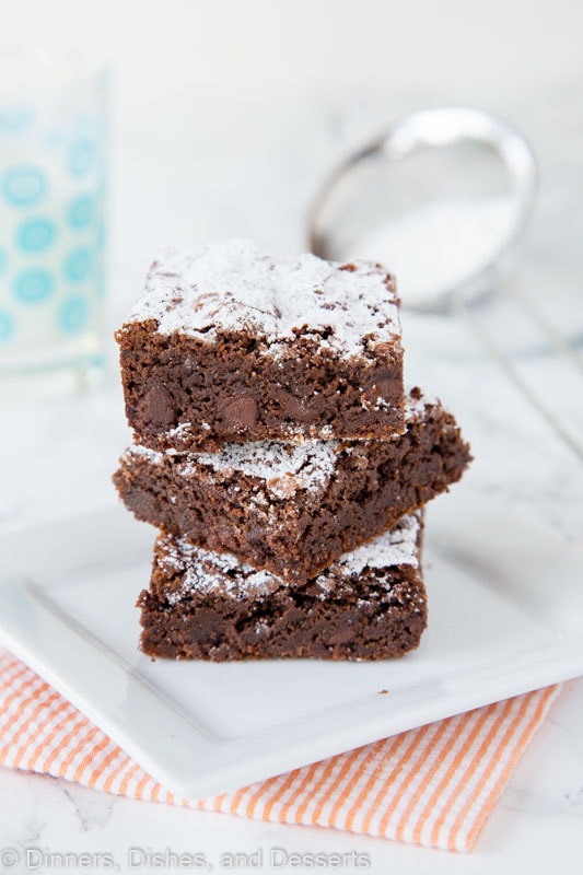 nutella brownies stacked on a plate