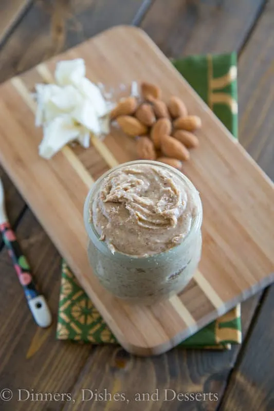 white chocolate almond butter in a jar