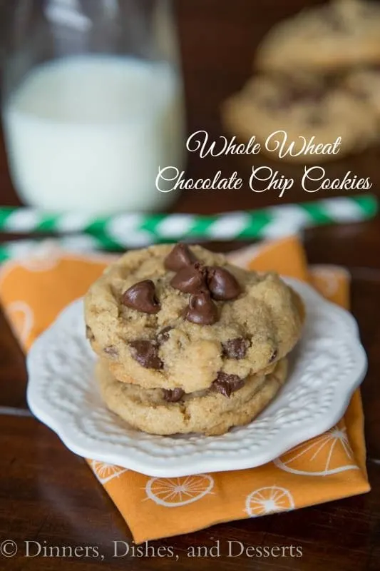 whole wheat chocolate chip cookies on a plate