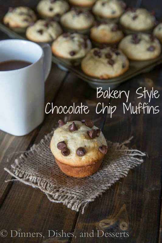 bakery style chocolate chip muffins on a napkin