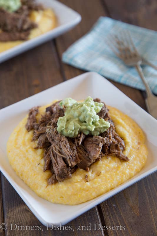 Slow Cooker Balsamic Pork with Polenta & Avocado Cream