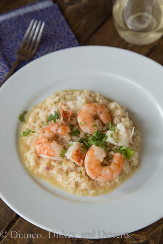 brown butter seafood rissoto on a plate