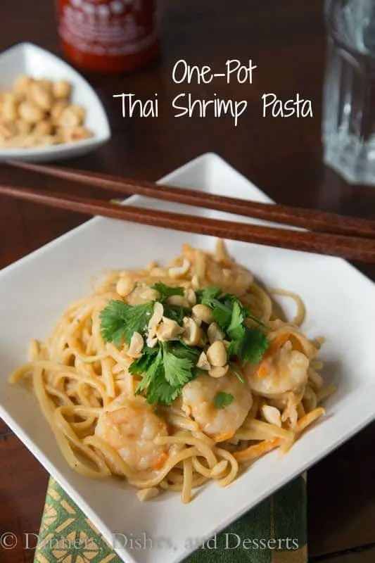 1 pot thai shrimp pasta on a plate
