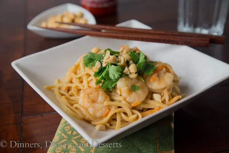 1 pot thai shrimp pasta on a plate