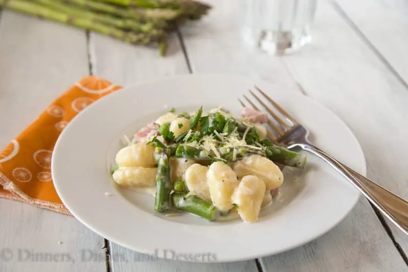 creamy spring gnocchi on a plate