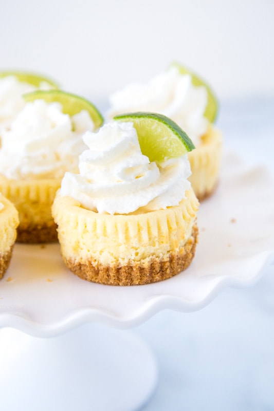A piece of cake  on a plate, with Cheesecake and Lime