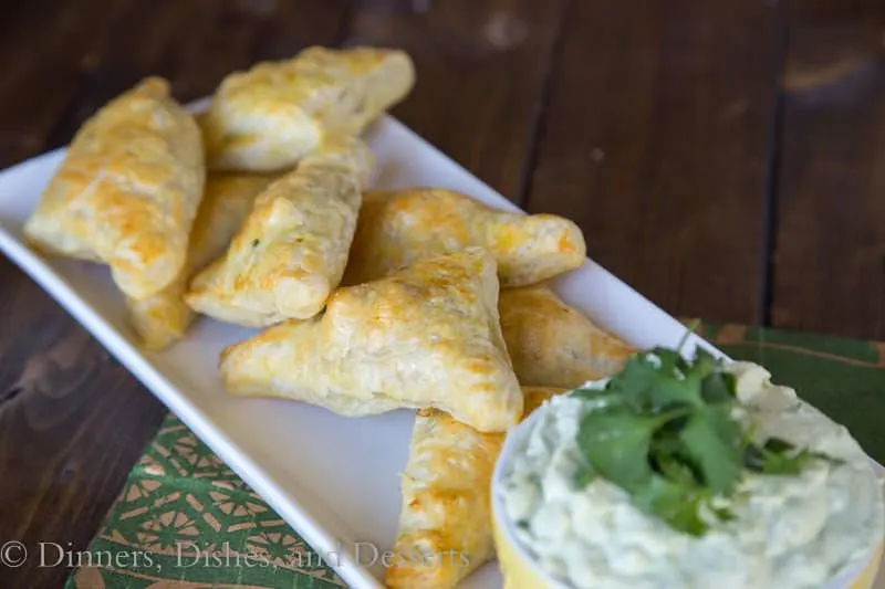 Brazilian Chicken Turnovers w/ Avocado Yogurt Dipping Sauce - perfect finger food for a party {Dinners, Dishes, and Desserts}