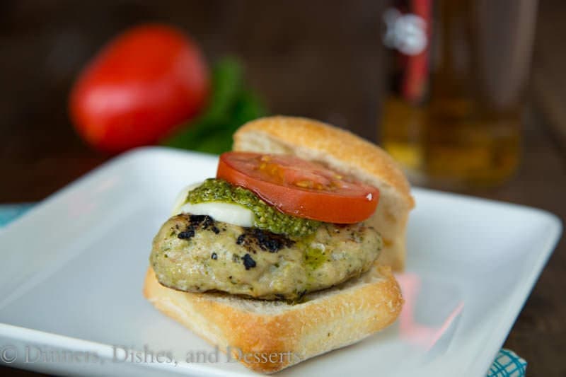 Pesto Chicken Burgers {Dinners, Dishes, and Desserts}