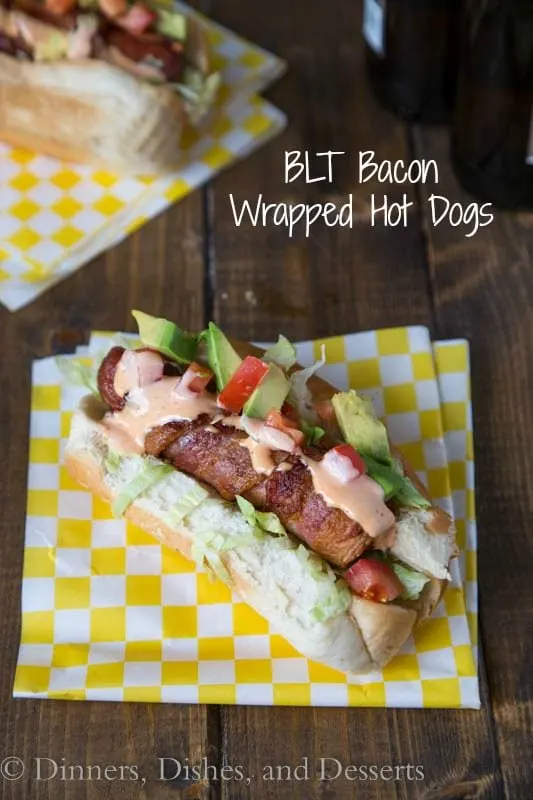 BLT Bacon Wrapped Hot Dogs; time to up the hot dog game!