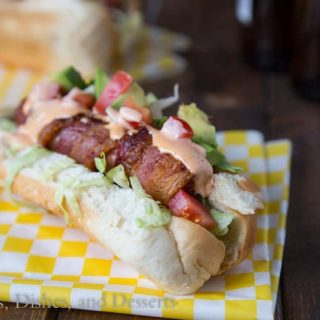 BLT Bacon Wrapped Hot Dogs {Dinners, Dishes, and Desserts}