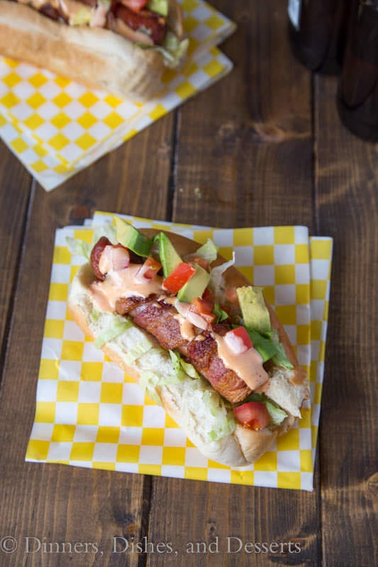 BLT Bacon Wrapped Hot Dogs - backyard barbeques just got better!