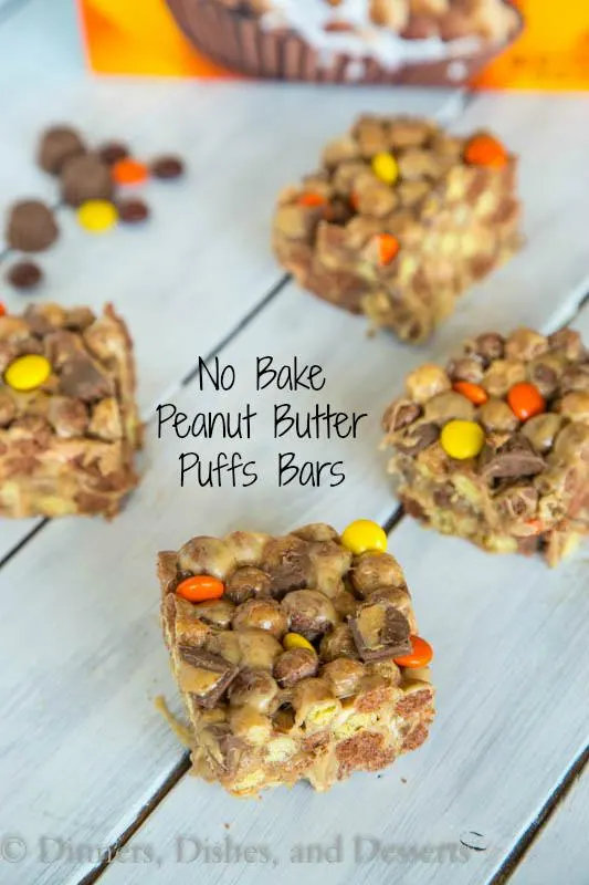 No Bake Peanut Butter Puffs Bars - Peanut butter, peanut butter candies, peanut butter cups, and peanut butter puff's cereal!