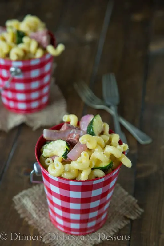 Pasta Salad with Summer Sausage and Grilled Veggies - perfect for picnics!