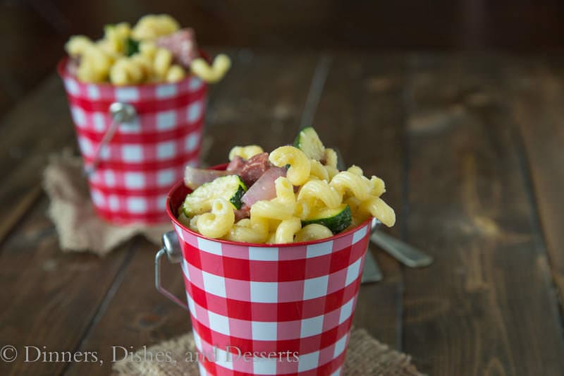 Pasta Salad with Summer Sausage and Grilled Veggies {Dinners, Dishes, and Desserts}