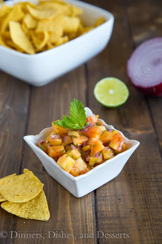 Peach Salsa - great as a dip over on top of grilled chicken, pork chops, or fish