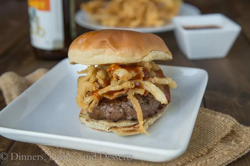 Bacon Burger with Smokey Barbeque Sauce and Homemade Onion Straws!