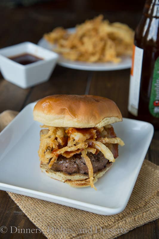 Bacon Burger with Barbeque Sauce and Onion Straws - never go out to a burger place again!
