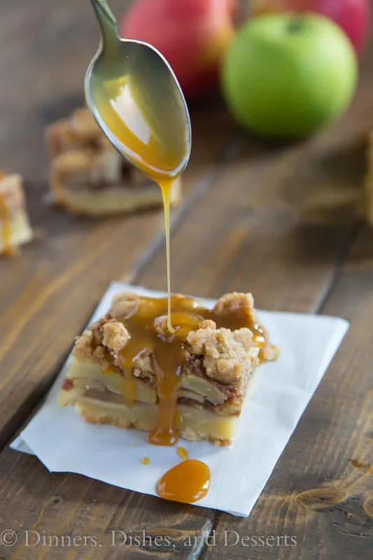 Caramel Apple Pie Bars - shortbread crust, baked apples, struesel and caramel...what is not to love!