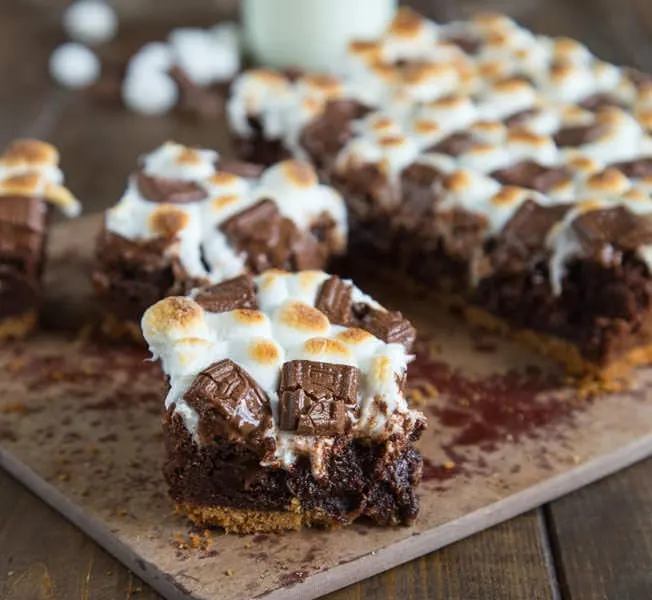 smores brownies on a board
