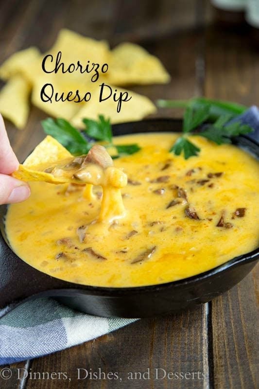 Chorizo Queso Dip -Lots of gooey, melty cheese with spicy chorizo mixed in