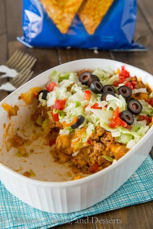 Dorito Taco Casserole - turn tacos into a quick and easy casserole