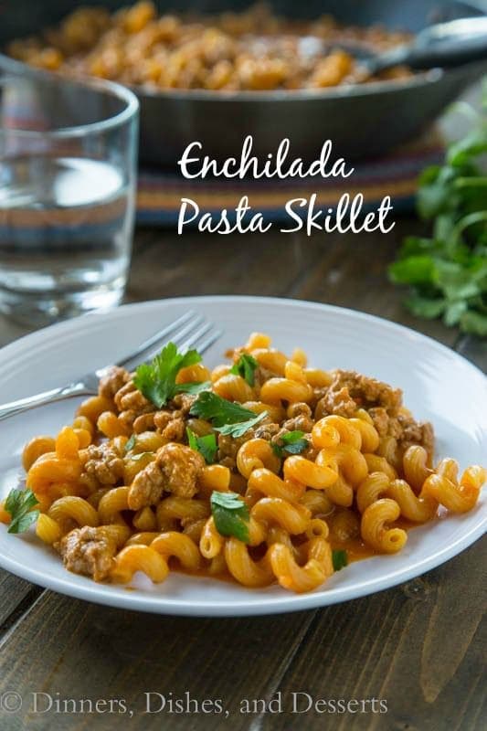Enchilada Pasta Skillet is a homemade version of Hamburger Helper with a Mexican twist!  Dinner is ready in 20 minutes, so it is perfect for any night of the week.