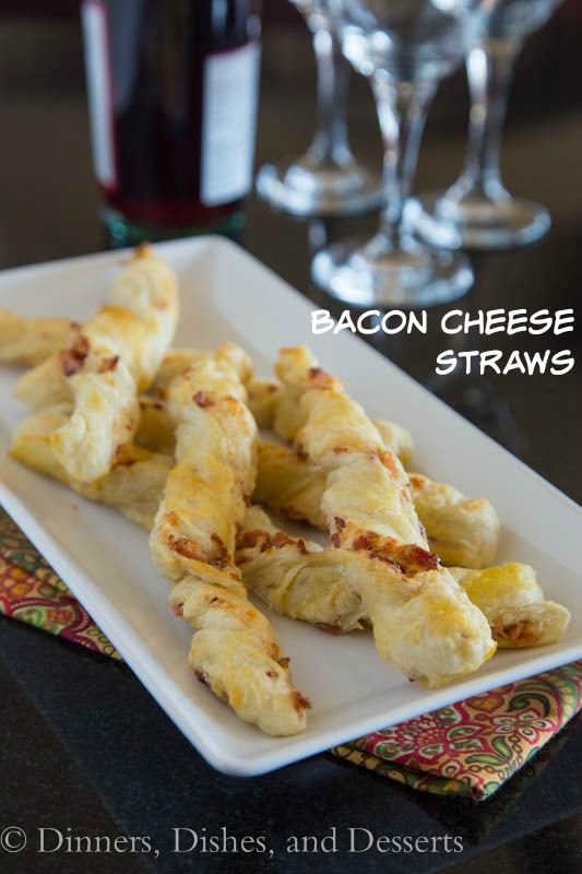 Bacon Cheese Straws - A great appetizer for any get together. Fill puff pastry with bacon and cheese, twist, and bake until you get crispy, cheesy, bacony goodness!