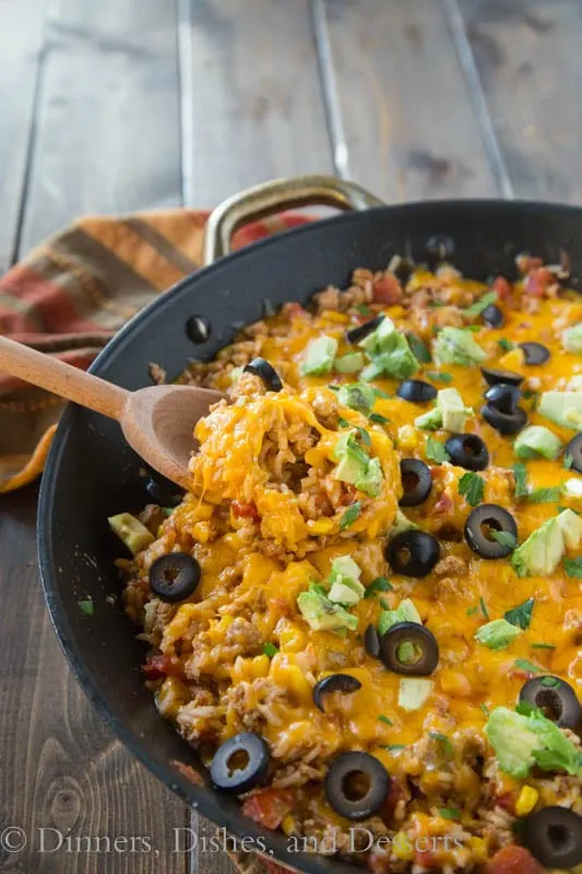 mexican rice skillet in a pan