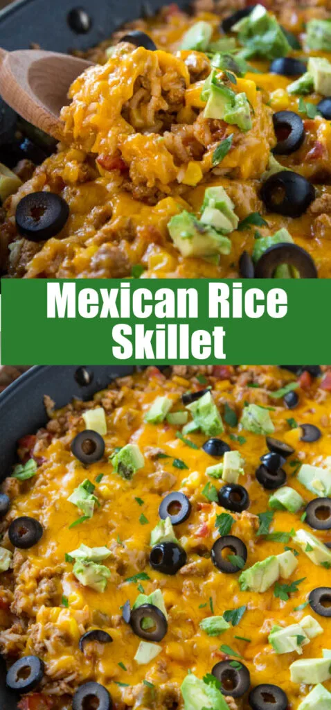 close up mexican rice in a skillet