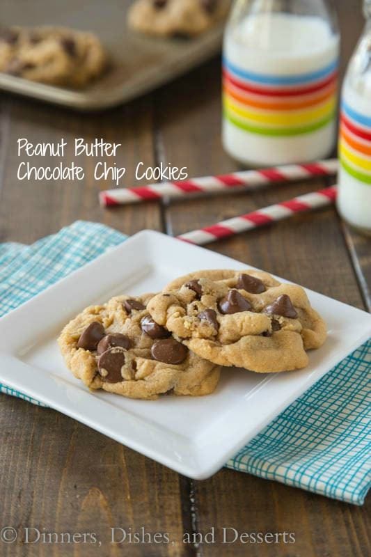 Peanut Butter Chocolate Chip Cookies - perfectly soft and fluffy peanut butter cookies