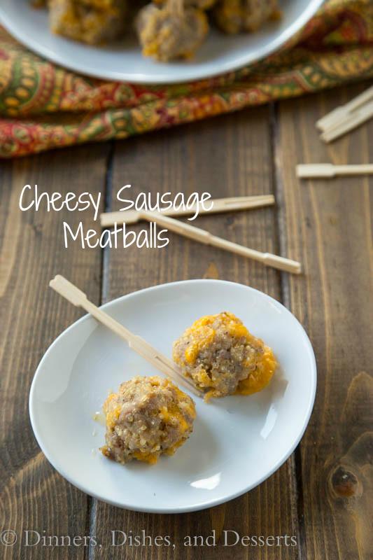 Cheesy Sausage Meatballs - A classic comfort food appetizer with a healthy twist. Quinoa helps make these sausage balls healthier, without losing any great flavor.