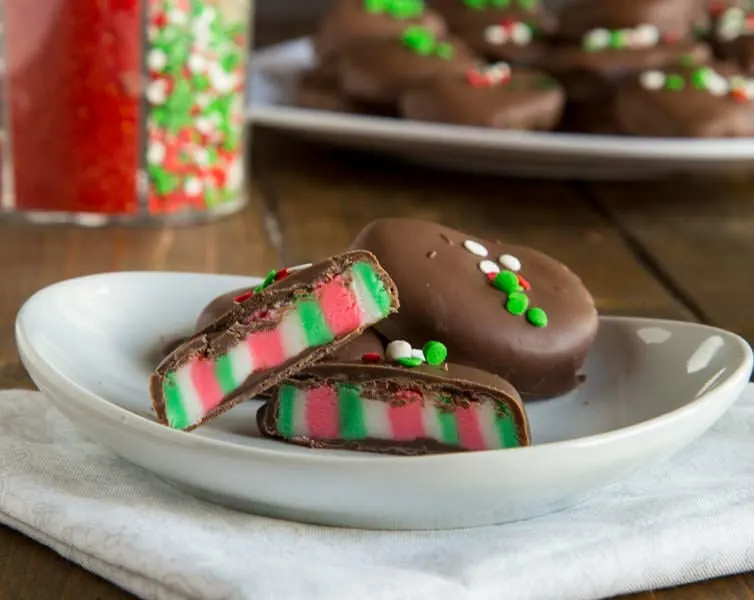 Red, White, and Green striped peppermint patties - perfect for the hoildays