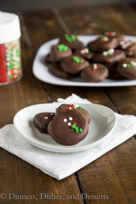 Homemade Peppermint Patties - red, white, and green striped peppermint patties for the holidays