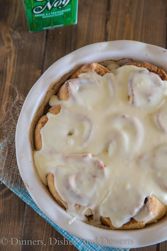 Eggnog Cinnamon Rolls - a quick and easy (no yeast) cinnamon roll for the holidays. Complete with an Eggnog glaze