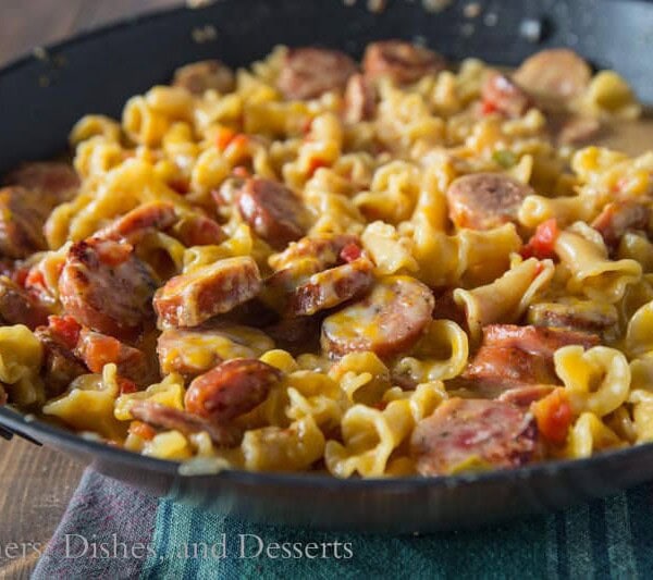 sausage pasta skillet in a pan
