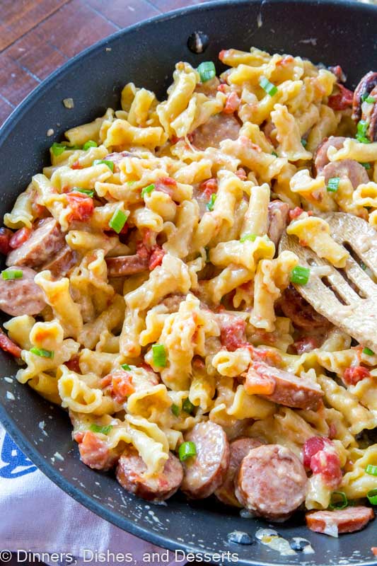 sausage pasta skillet in a pan