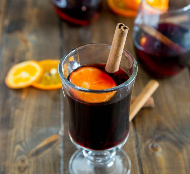 Spiced Mulled Wine - a winter favorite!  Warm spices with a hint of orange make for a great holiday drink.