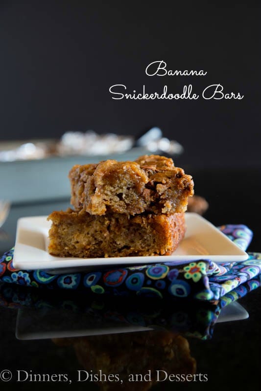 Banana Snickerdoodle Bars - Use up those over ripe bananas to make these Snickerdoodle Bars. All the flavor of a Snickerdoodle cookie, in the form of a bar!